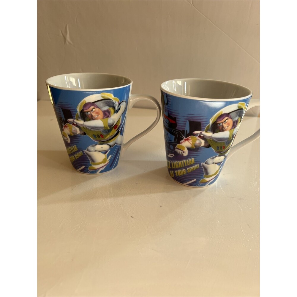 2- Buzz Lightyear Short Latte Coffee Mug  Cup Disney Pixar Toy Story 10 oz- NEW
